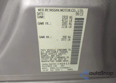 2014 Nissan Altima 2.5 Sv из США, поврежденный, VIN 1N4AL3AP2EC140412